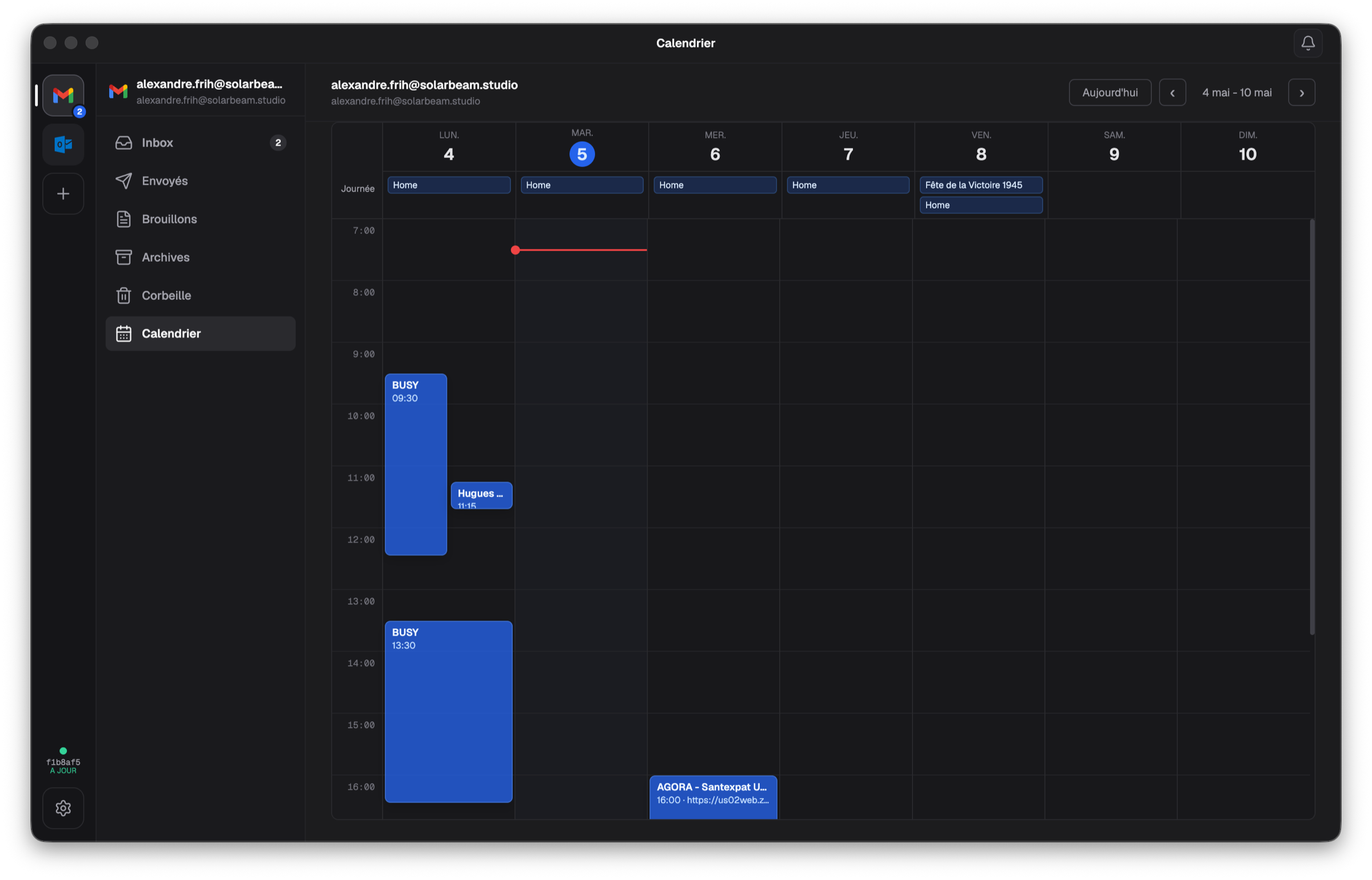 Week calendar showing Google and Microsoft events together