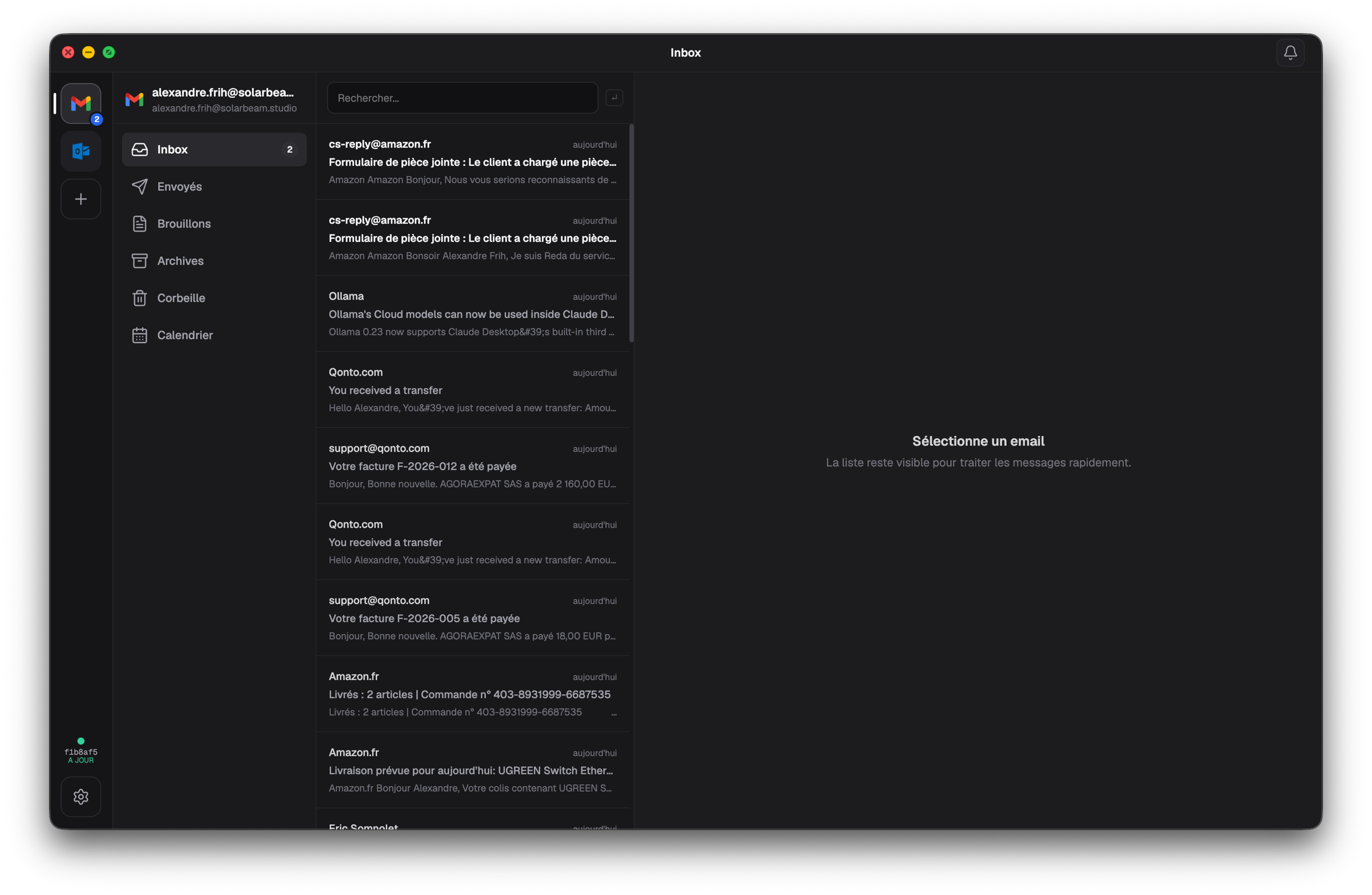 Work inbox showing Google Workspace and Microsoft accounts side by side